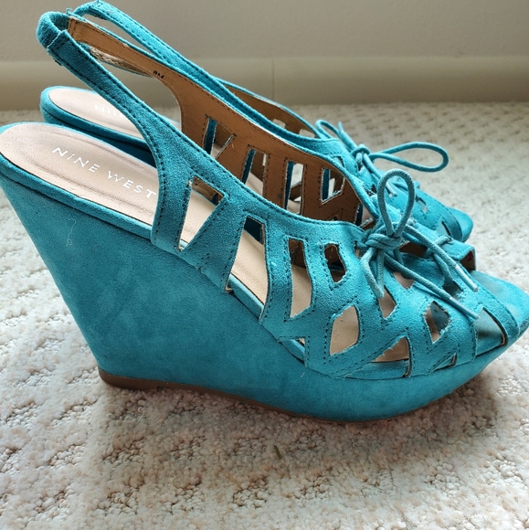 Nine West Teal Wedges - Picture 1 of 4